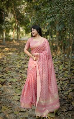 Pink kalyani silk blend zari woven saree 1