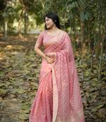 Pink kalyani silk blend zari woven saree