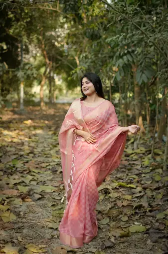 Pink kalyani silk blend zari woven saree