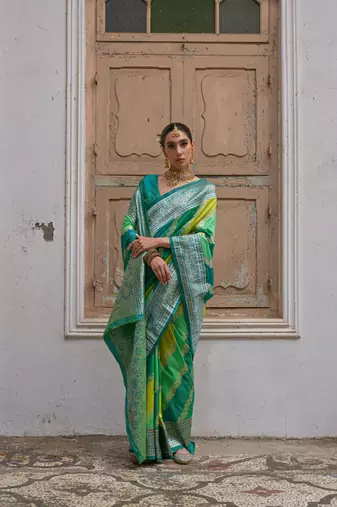 Green handloom woven faux banarasi silk blend saree