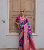Pink handloom woven banarasi silk blend saree
