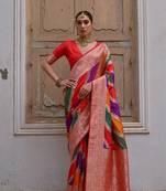 Red handloom woven banarasi silk blend saree