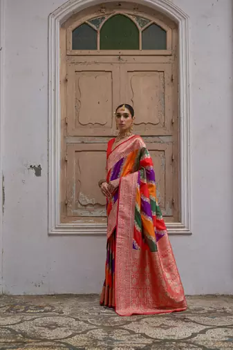 Red handloom woven faux banarasi silk blend saree