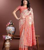 Pink linen cotton woven jacquard designer traditional saree