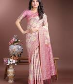 Purple linen cotton woven jacquard designer traditional saree