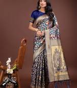 Navy blue lichi silk blend woven partywear saree