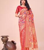 Maroon lichi silk blend woven designer partywear saree
