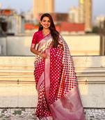 Red woven silver jari designer banarasi silk blend saree