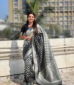 Black woven silver jari designer banarasi silk blend saree