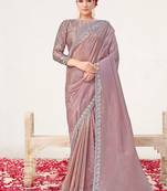 Onion crush paper silk blend heavy embroidered wedding wear saree