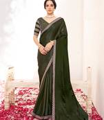 Green crepe satin silk blend heavy embroidered wedding wear saree