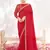 Red crepe satin silk blend heavy embroidered wedding wear saree