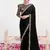 Black crepe satin silk blend heavy embroidered wedding wear saree