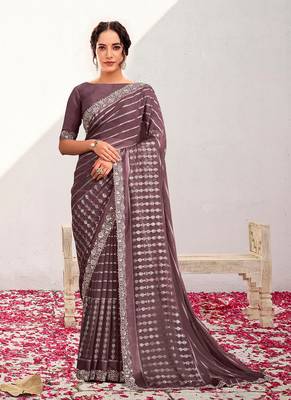 Lavender georgette kasab heavy embroidered wedding wear saree 1