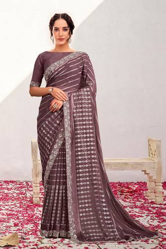 Lavender georgette kasab heavy embroidered wedding wear saree