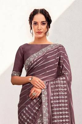 Lavender georgette kasab heavy embroidered wedding wear saree 2