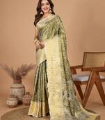 Green soft silk blend woven jari designer saree