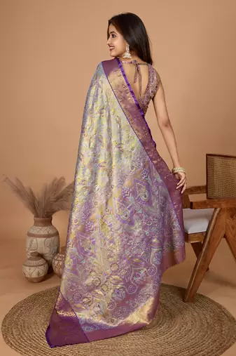 Grey soft silk blend woven zari saree