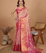 Pink soft silk blend woven jari designer saree