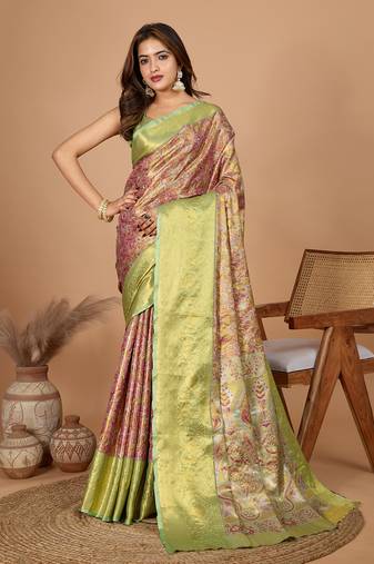 Beige soft silk blend woven jari designer saree