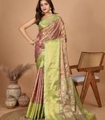 Beige soft silk blend woven jari designer saree