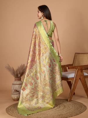 Beige soft silk blend woven zari saree 2