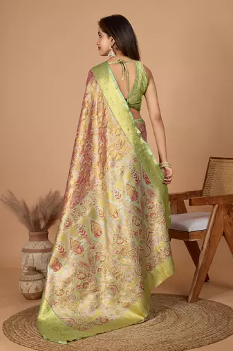 Beige soft silk blend woven zari saree