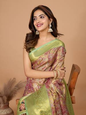 Beige soft silk blend woven zari saree 3