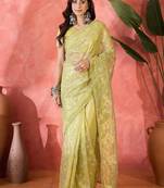 Mustard designer twill net sequin embroidered saree