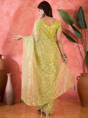Mustard twill net sequin embroidered saree 2