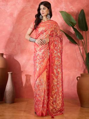 Red twill net sequin embroidered saree 1
