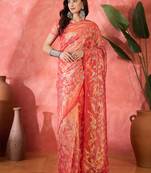 Red designer twill net sequin embroidered saree