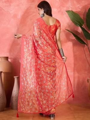 Red twill net sequin embroidered saree 2