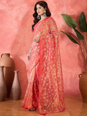 Red twill net sequin embroidered saree 4