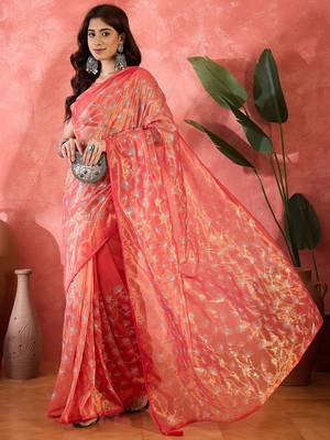 Red twill net sequin embroidered saree 5