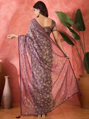 Purple twill net sequin embroidered saree 2