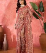 Wine twill net sequin embroidered saree