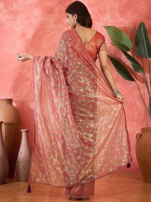 Wine twill net sequin embroidered saree 2