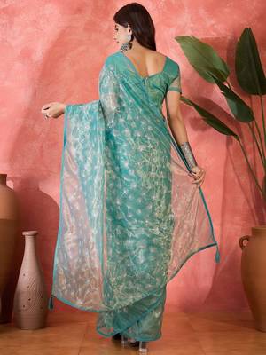 Blue twill net sequin embroidered saree 2