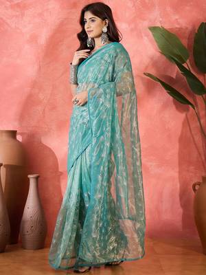 Blue twill net sequin embroidered saree 4