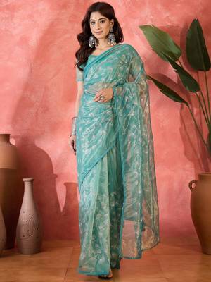 Blue twill net sequin embroidered saree 5