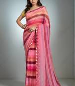 Pink chiffon lariya printed with mirror cut work