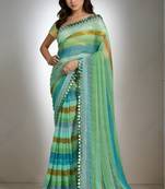 Rama chiffon lariya printed with mirror cut work