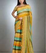 Yellow chiffon lariya printed with mirror cut work