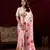 Peach floral printed satin silk blend party wear saree