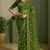Green printed embroidery lace work georgette saree