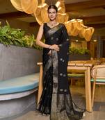 Black chinon woven partywear saree