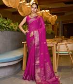Pink chinon woven partywear saree