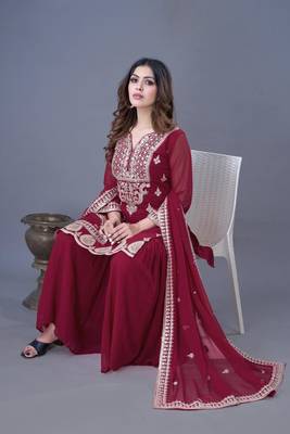 Maroon embroidered georgette readymade suit 2