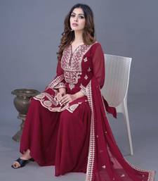 Maroon embroidered georgette readymade suit